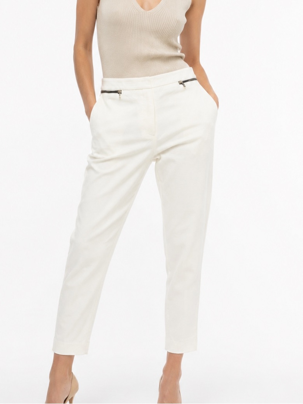 CALVIN KLEIN Stretchy Women's White Ponte Ankle Pants